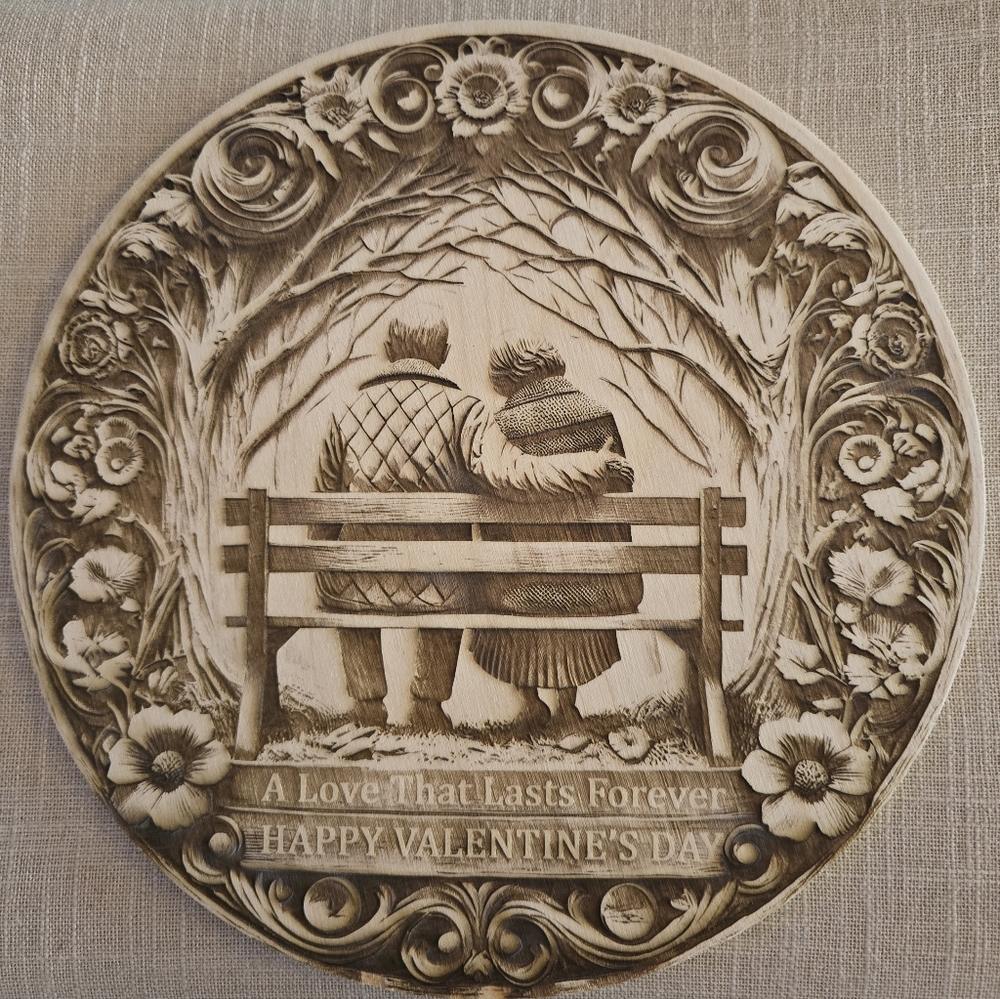 Forever Valentine Laser Engraved Wooden Circle, 12 "...with Stand.